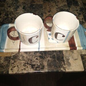 Trish Richman At Home Coffee Cup Duo w/Tray